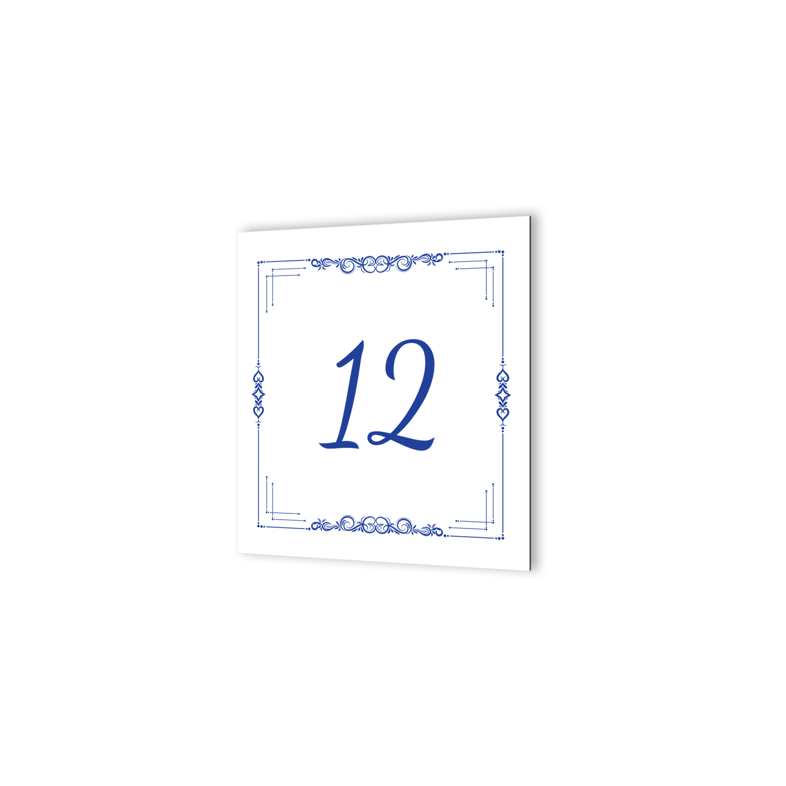 Numéro de maison extérieur personnalisable en Dibond Blanc Picto Bleu · Numéro de rue modèle cadre ethnique