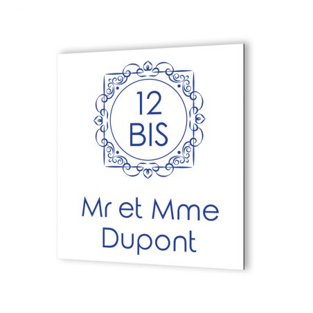 Numéro de maison extérieur personnalisable sur 2 lignes en Dibond Blanc Picto Bleu · Numéro de rue modèle oriental