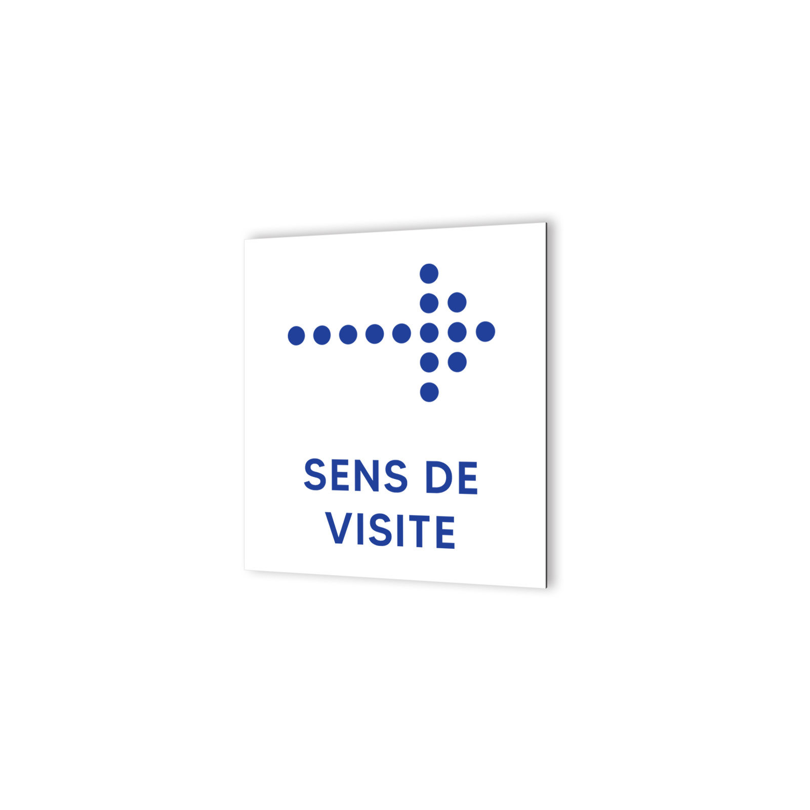 Pictogramme panneau flèche directionnelle format 20 x 20 cm en dibond blanc Picto Bleu · Modèle Accueil DOT Droite