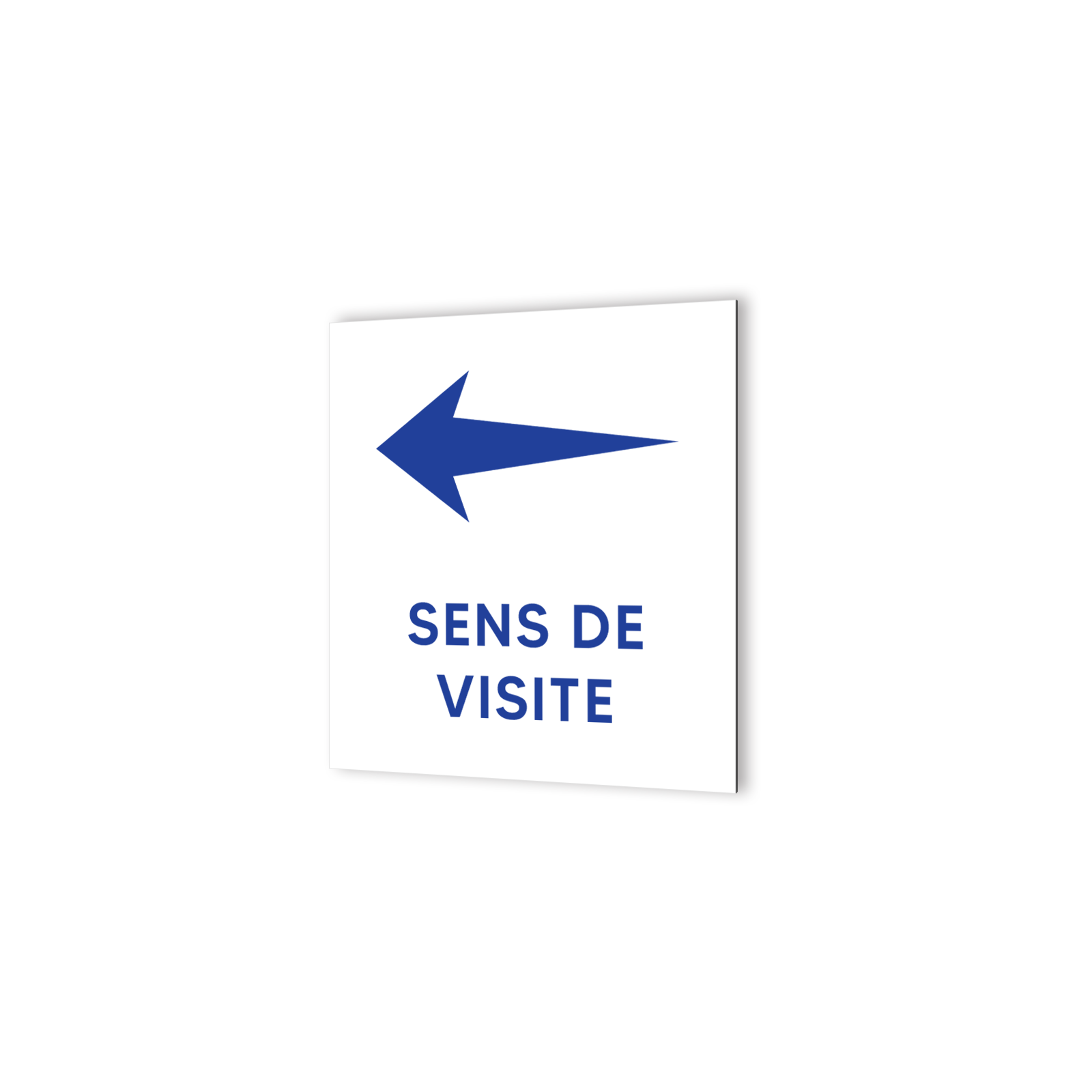 Pictogramme panneau flèche directionnelle format 20 x 20 cm en dibond blanc Picto Bleu · Modèle Accueil Sharp Gauche