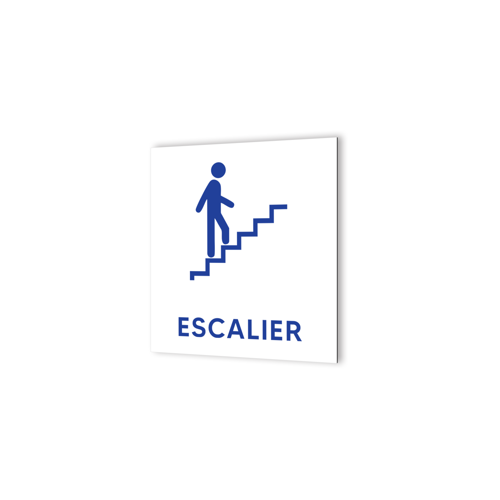 Pictogramme panneau signalétique format 20 cm x 20 cm en Dibond Blanc Picto Bleu - Modèle Escalier Droite