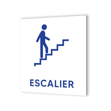 Pictogramme panneau signalétique format 20 cm x 20 cm en Dibond Blanc Picto Bleu - Modèle Escalier Droite