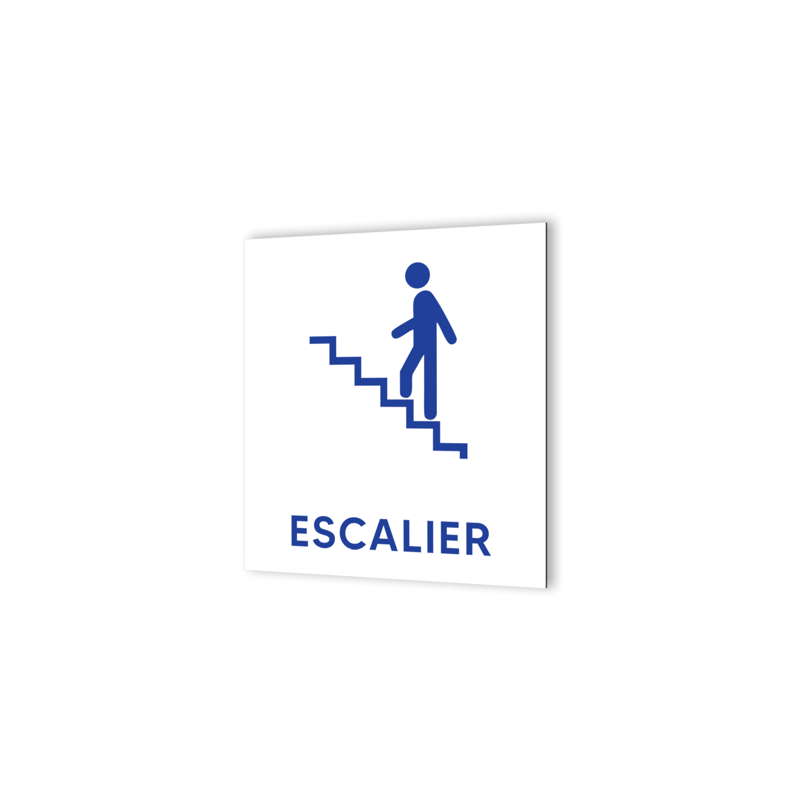 Pictogramme panneau signalétique format 20 cm x 20 cm en Dibond Blanc Picto Bleu - Modèle Escalier Gauche