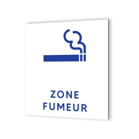 Pictogramme panneau signalétique format 20 cm x 20 cm en Dibond Blanc Picto Bleu - Modèle Zone Fumeur