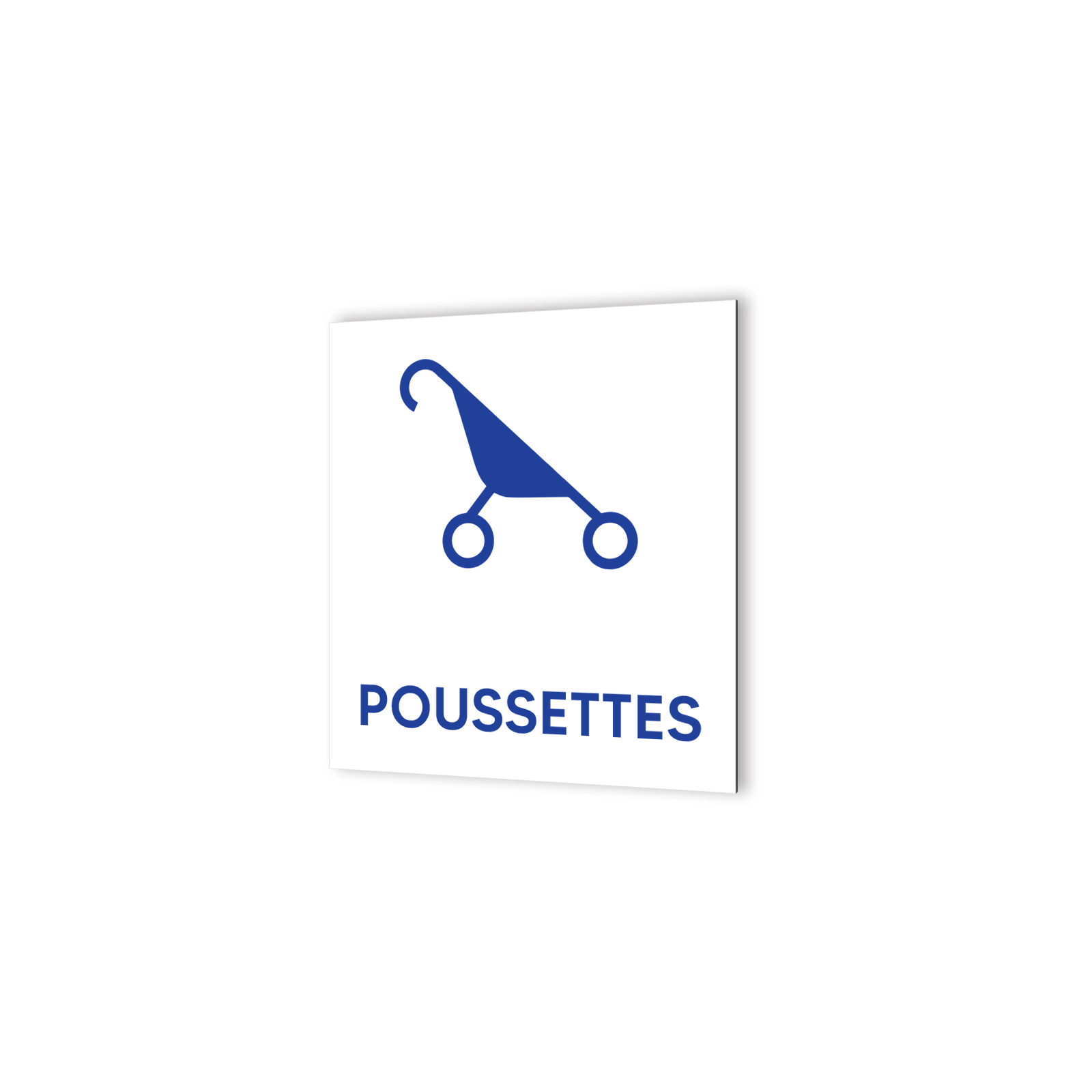 Pictogramme panneau signalétique format 20 cm x 20 cm en Dibond Blanc Picto Bleu - Modèle Poussettes