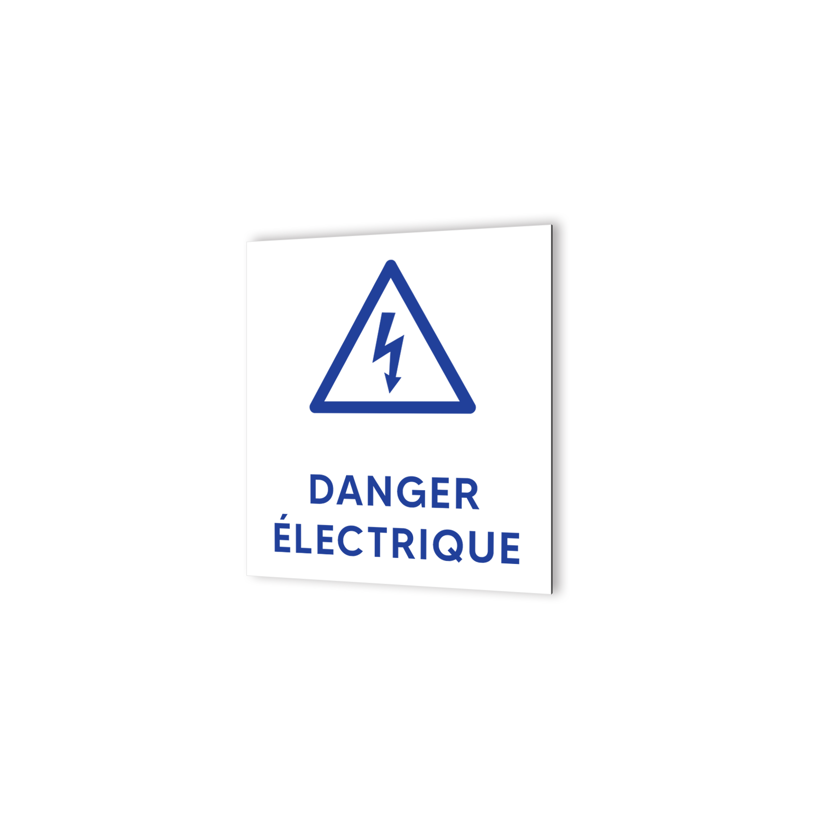 Pictogramme panneau signalétique format 20 cm x 20 cm en Dibond Blanc Picto Bleu - Modèle Danger Électrique