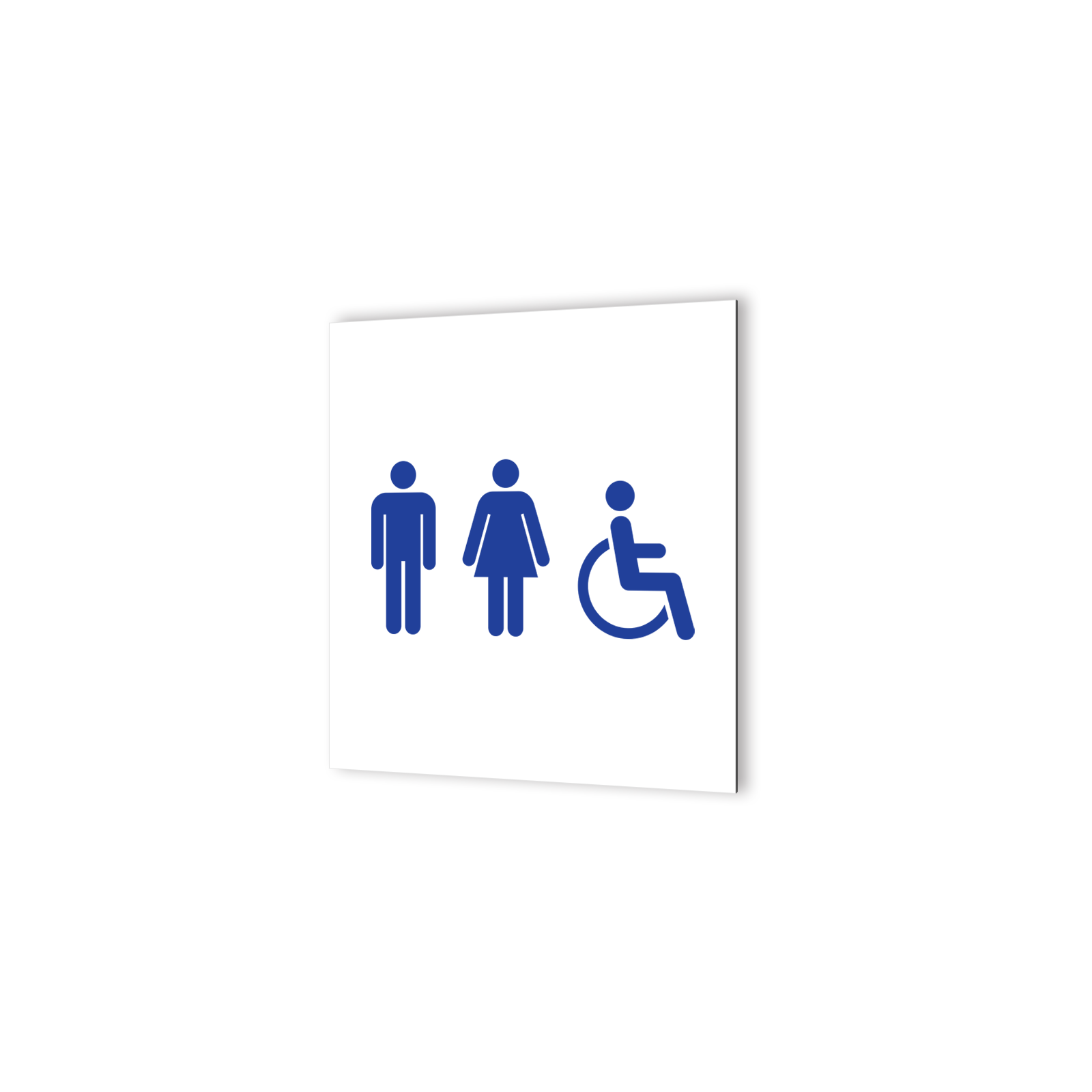 Pictogramme panneau signalétique format 20 cm x 20 cm en Dibond Blanc Picto Bleu - Modèle Toilettes Trio