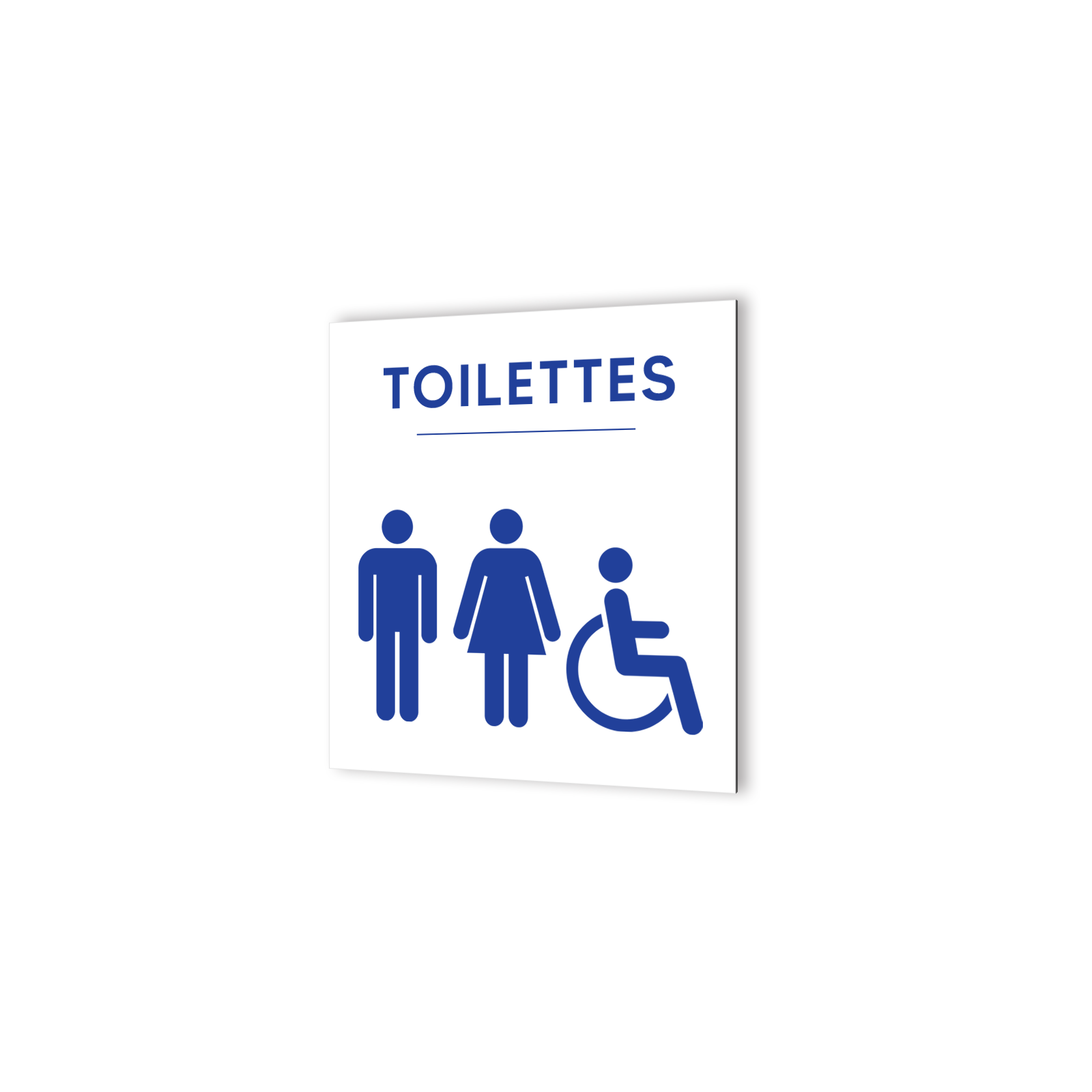 Pictogramme panneau signalétique format 20 cm x 20 cm en Dibond Blanc Picto Bleu - Modèle WC Trio