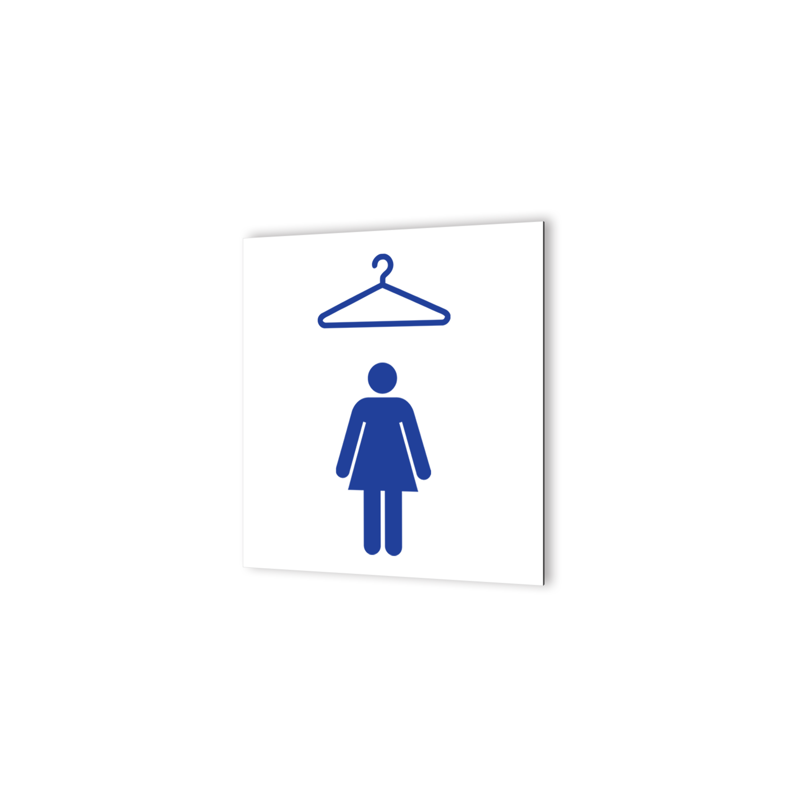 Pictogramme panneau signalétique format 20 cm x 20 cm en Dibond Blanc Picto Bleu - Modèle Vestiaires Femmes