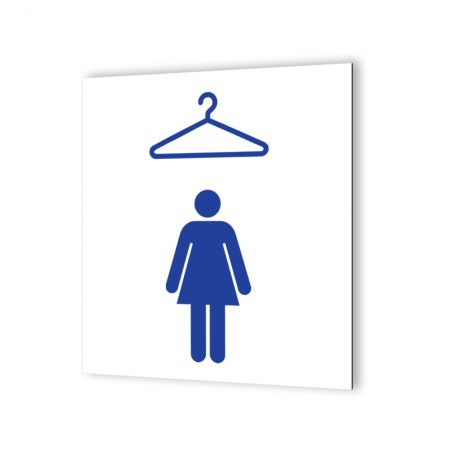 Pictogramme panneau signalétique format 20 cm x 20 cm en Dibond Blanc Picto Bleu - Modèle Vestiaires Femmes