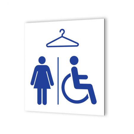 Pictogramme panneau signalétique format 20 cm x 20 cm en Dibond Blanc Picto Bleu - Modèle Vestiaires Femmes et PMR