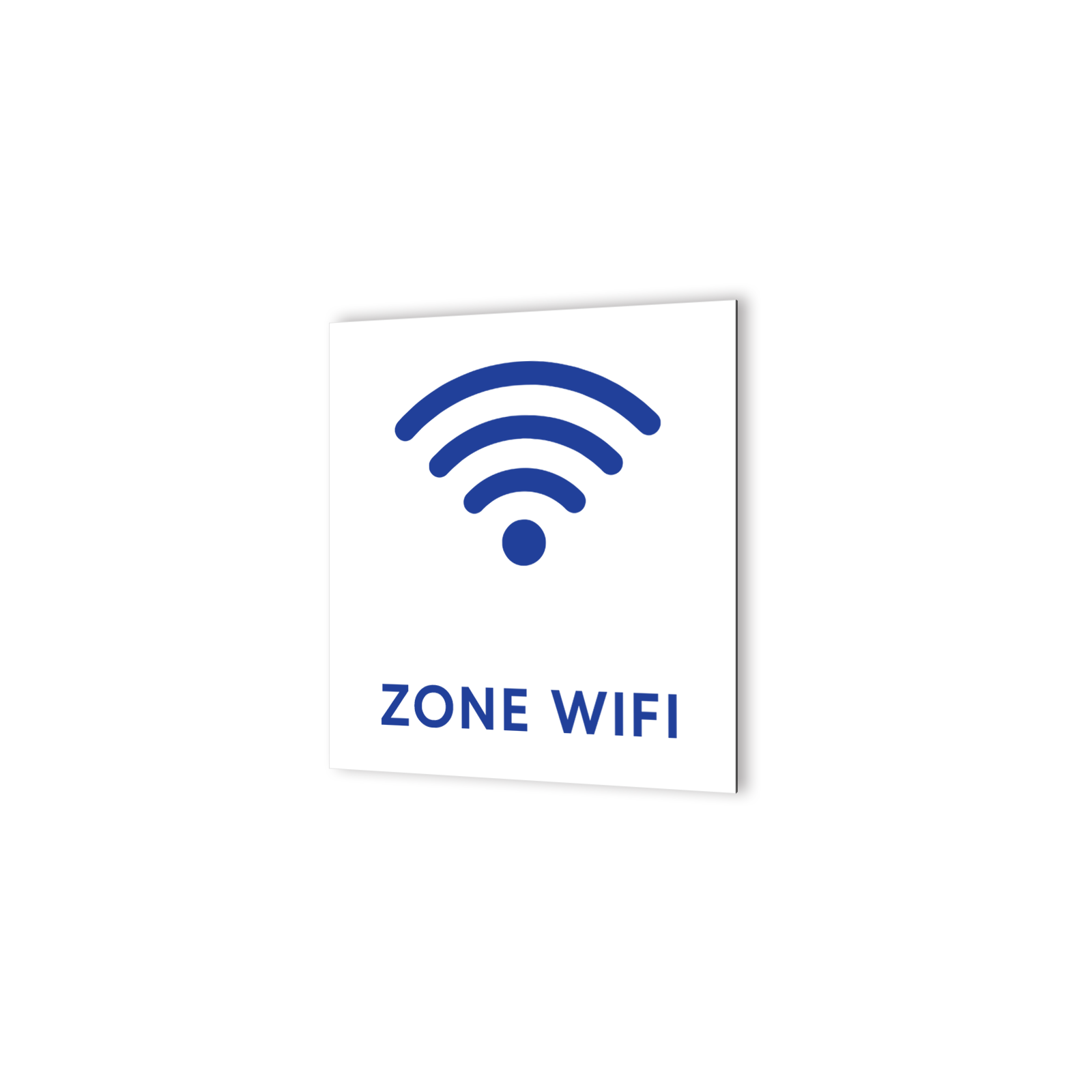 Pictogramme panneau signalétique format 20 cm x 20 cm en Dibond Blanc Picto Bleu - Modèle Ondes -Zone Wifi