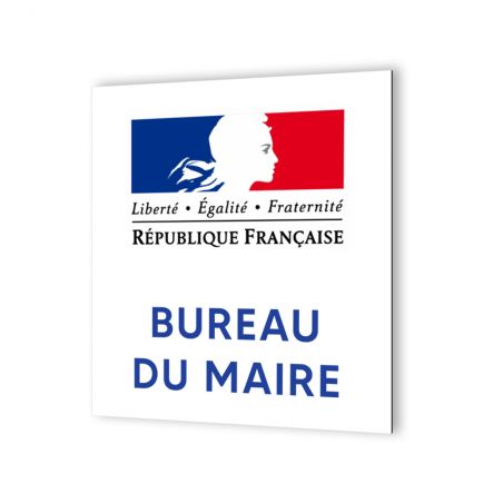 Pictogramme panneau signalétique pour mairieformat 20 cm x 20 cm en Dibond Blanc Picto Bleu - Modèle Bureau du Maire