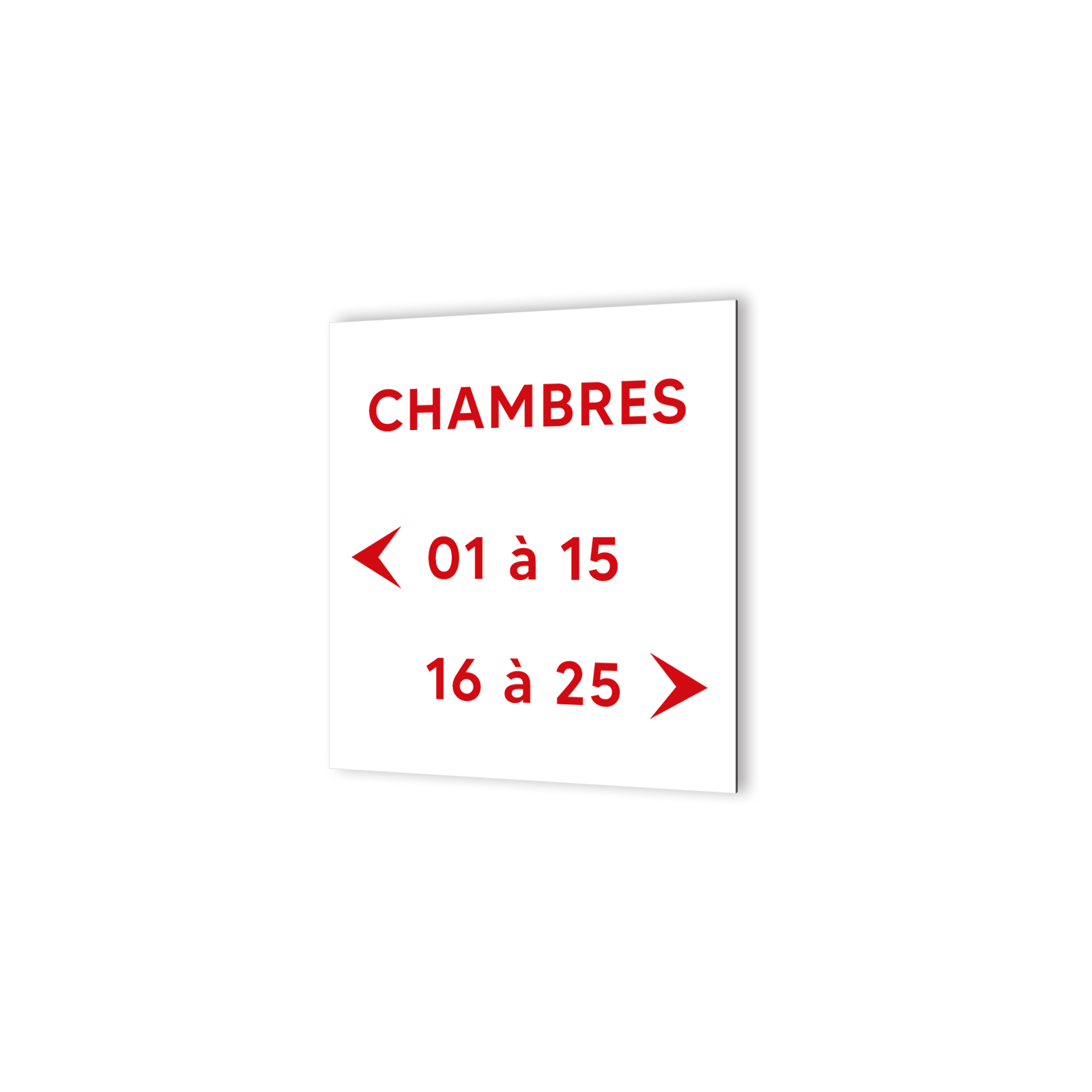 Panneau signalétique en dibond blanc Picto Noir · indication chambres à personnaliser