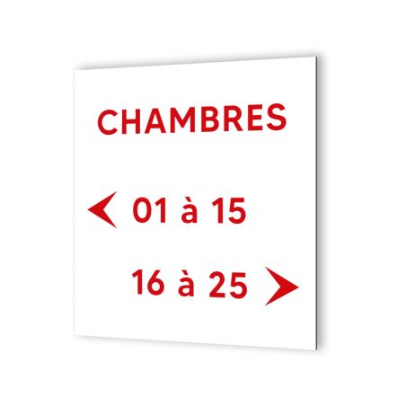 Panneau signalétique en dibond blanc Picto Noir · indication chambres à personnaliser