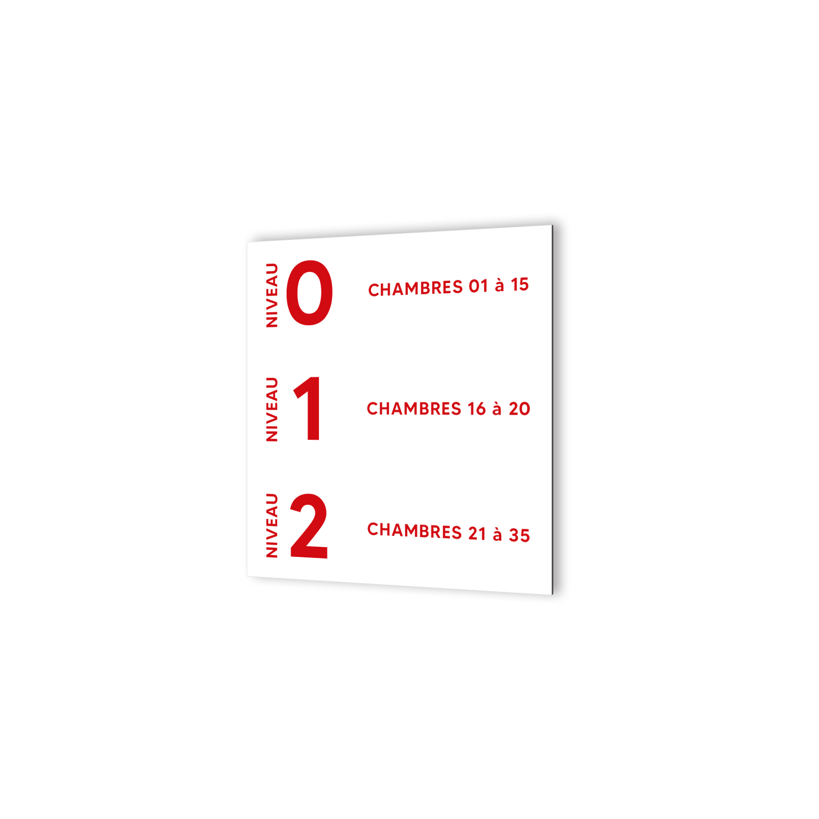 Panneau signalétique en dibond blanc Picto Noir · Numéros de chambres pour Hôtels, Résidences à personnaliser