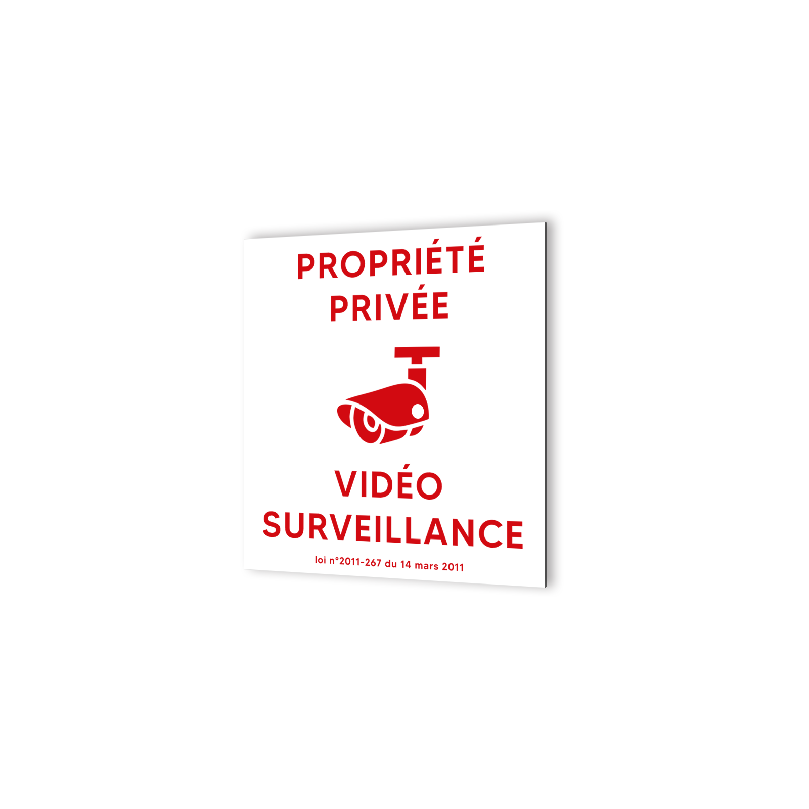 Pictogramme panneau signalétique format 20 cm x 20 cm en Dibond Blanc Picto Noir - Modèle Propriété sous Vidéo Surveillance