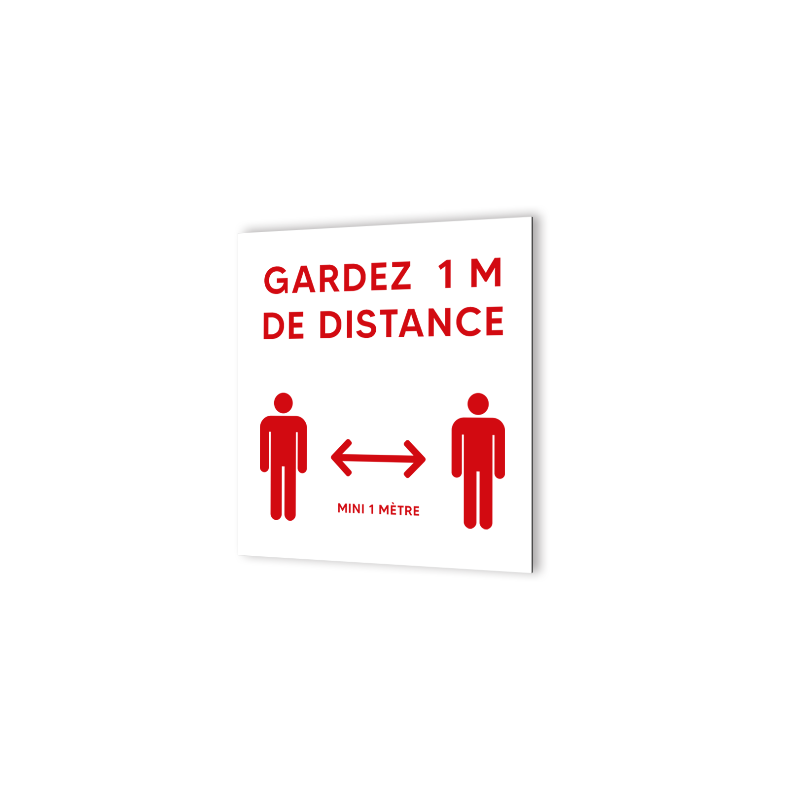 Pictogramme panneau signalétique format 20 cm x 20 cm en Dibond Blanc Picto Noir - Modèle Gardez 1 m de distance