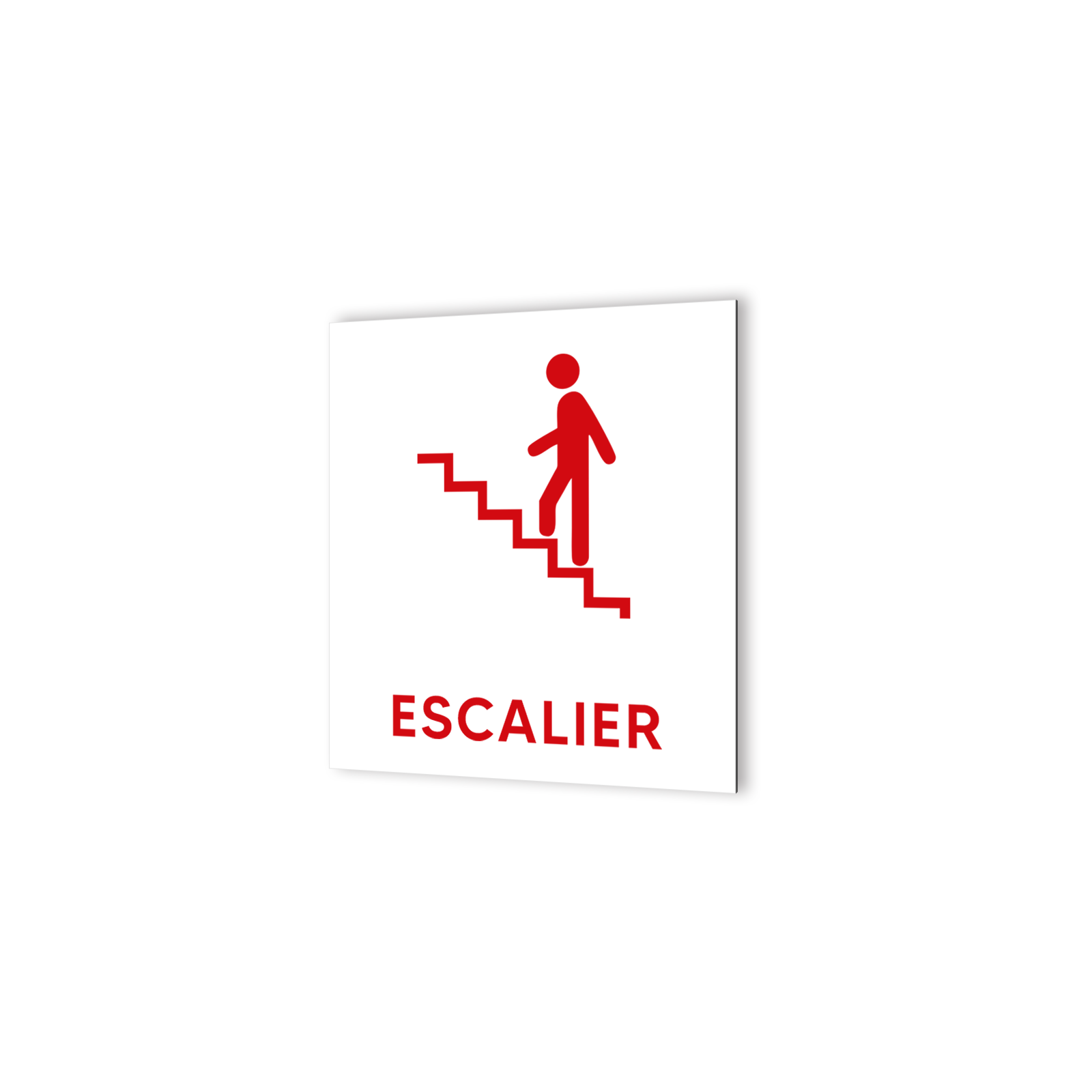 Pictogramme panneau signalétique format 20 cm x 20 cm en Dibond Blanc Picto Noir - Modèle Escalier Gauche