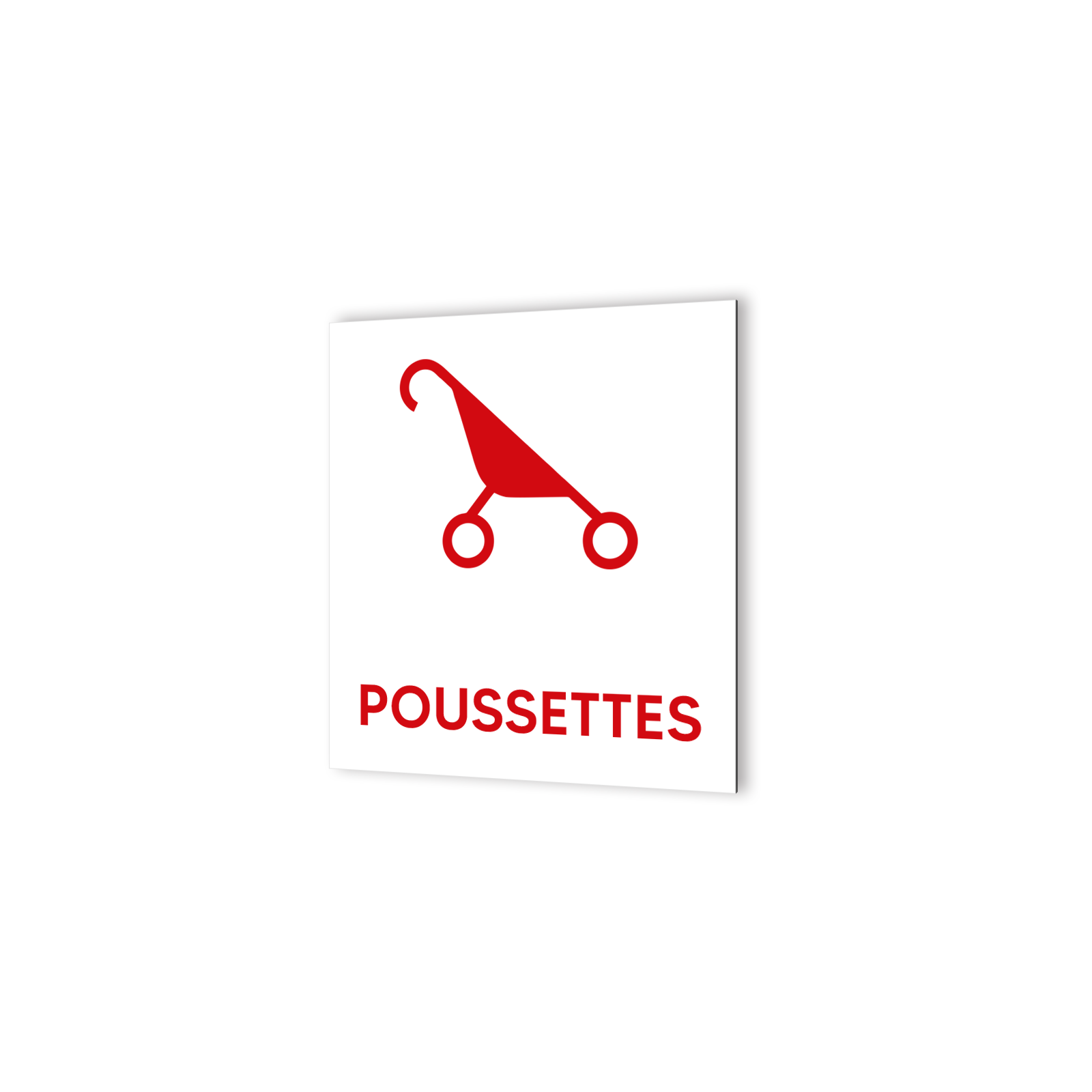 Pictogramme panneau signalétique format 20 cm x 20 cm en Dibond Blanc Picto Noir - Modèle Poussettes