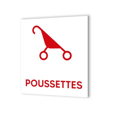 Pictogramme panneau signalétique format 20 cm x 20 cm en Dibond Blanc Picto Noir - Modèle Poussettes