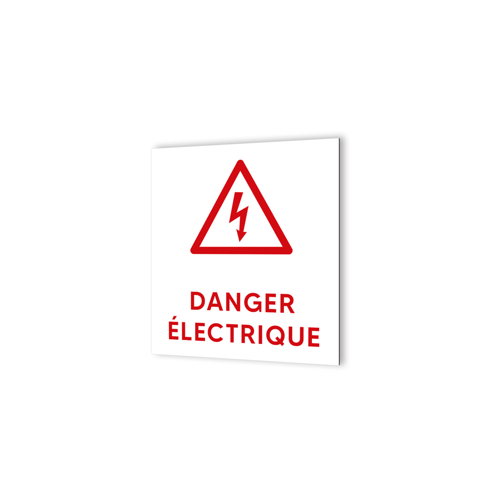 Pictogramme panneau signalétique format 20 cm x 20 cm en Dibond Blanc Picto Noir - Modèle Danger Électrique