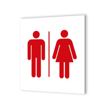 Pictogramme panneau signalétique format 20 cm x 20 cm en Dibond Blanc Picto Noir - Modèle Toilettes Mixtes