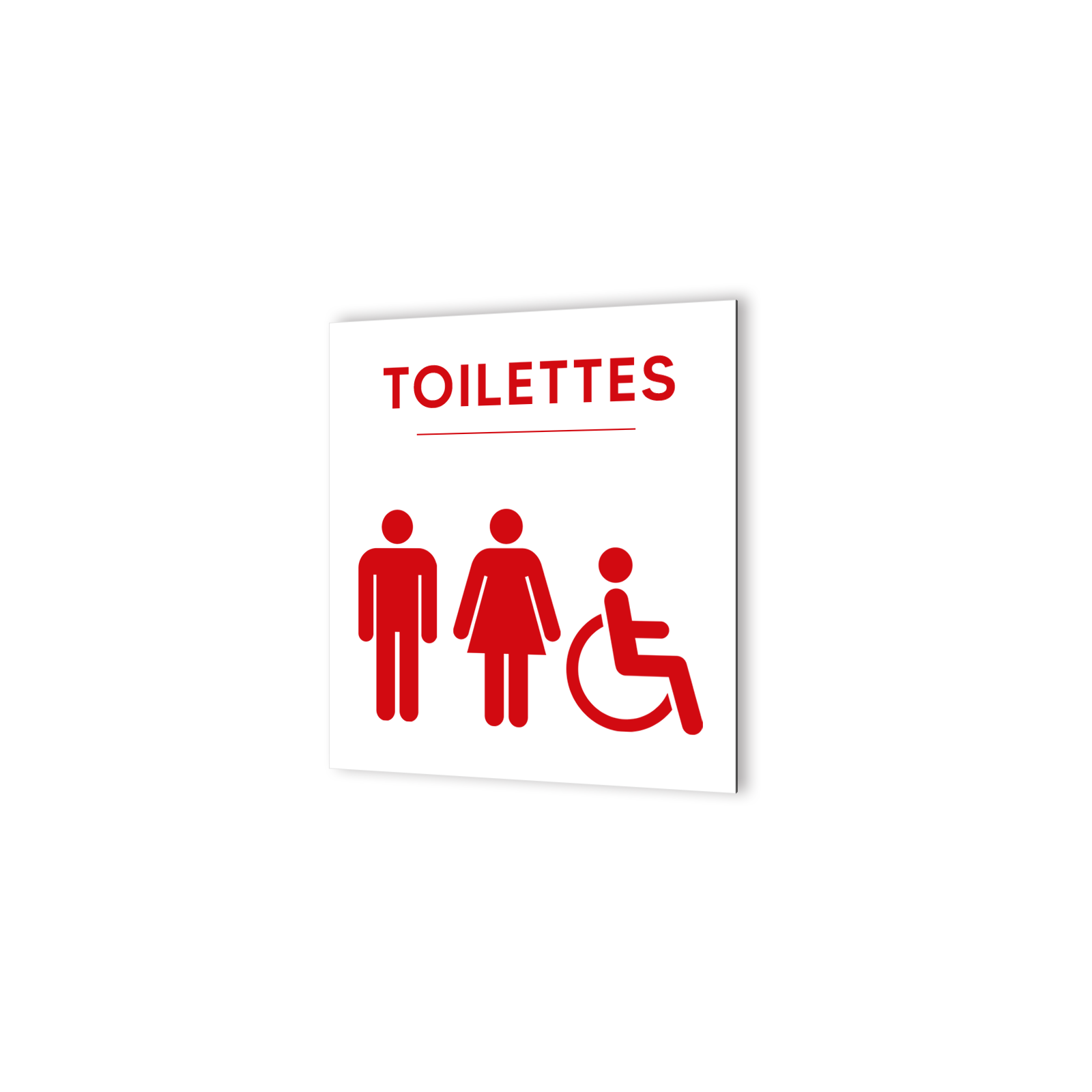 Pictogramme panneau signalétique format 20 cm x 20 cm en Dibond Blanc Picto Noir - Modèle WC Trio