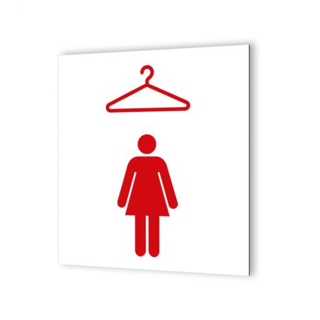 Pictogramme panneau signalétique format 20 cm x 20 cm en Dibond Blanc Picto Noir - Modèle Vestiaires Femmes