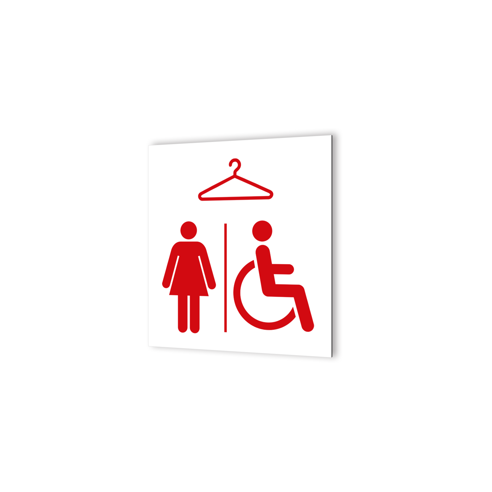 Pictogramme panneau signalétique format 20 cm x 20 cm en Dibond Blanc Picto Noir - Modèle Vestiaires Femmes et PMR