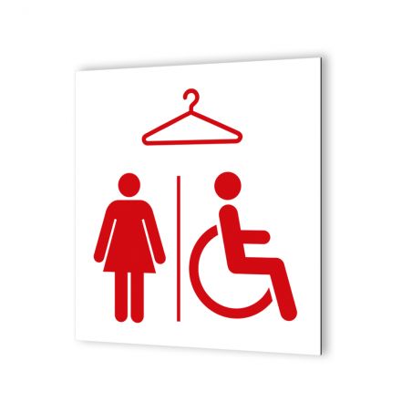 Pictogramme panneau signalétique format 20 cm x 20 cm en Dibond Blanc Picto Noir - Modèle Vestiaires Femmes et PMR