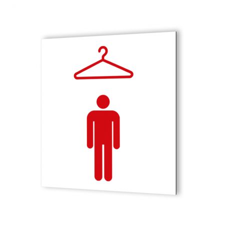 Pictogramme panneau signalétique format 20 cm x 20 cm en Dibond Blanc Picto Noir - Modèle Vestiaires Hommes