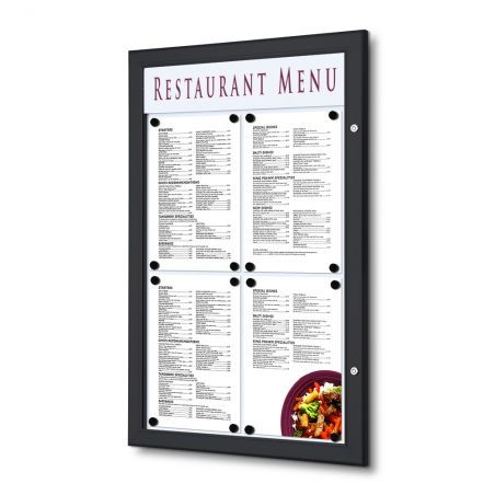 Porte-menu mural 4 x A4 noir avec bandeau