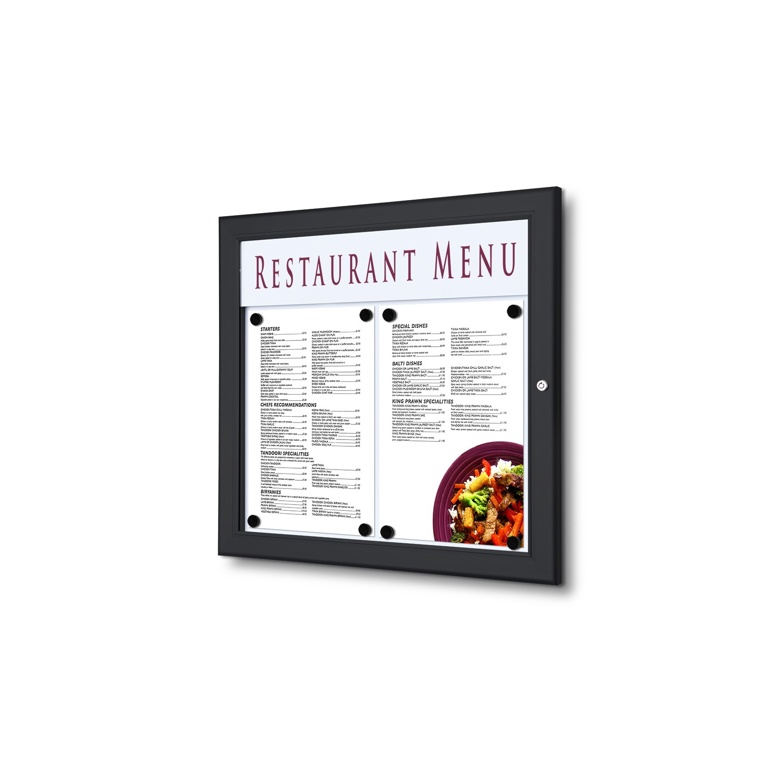 Porte-menu mural 2 x A4 noir avec bandeau led