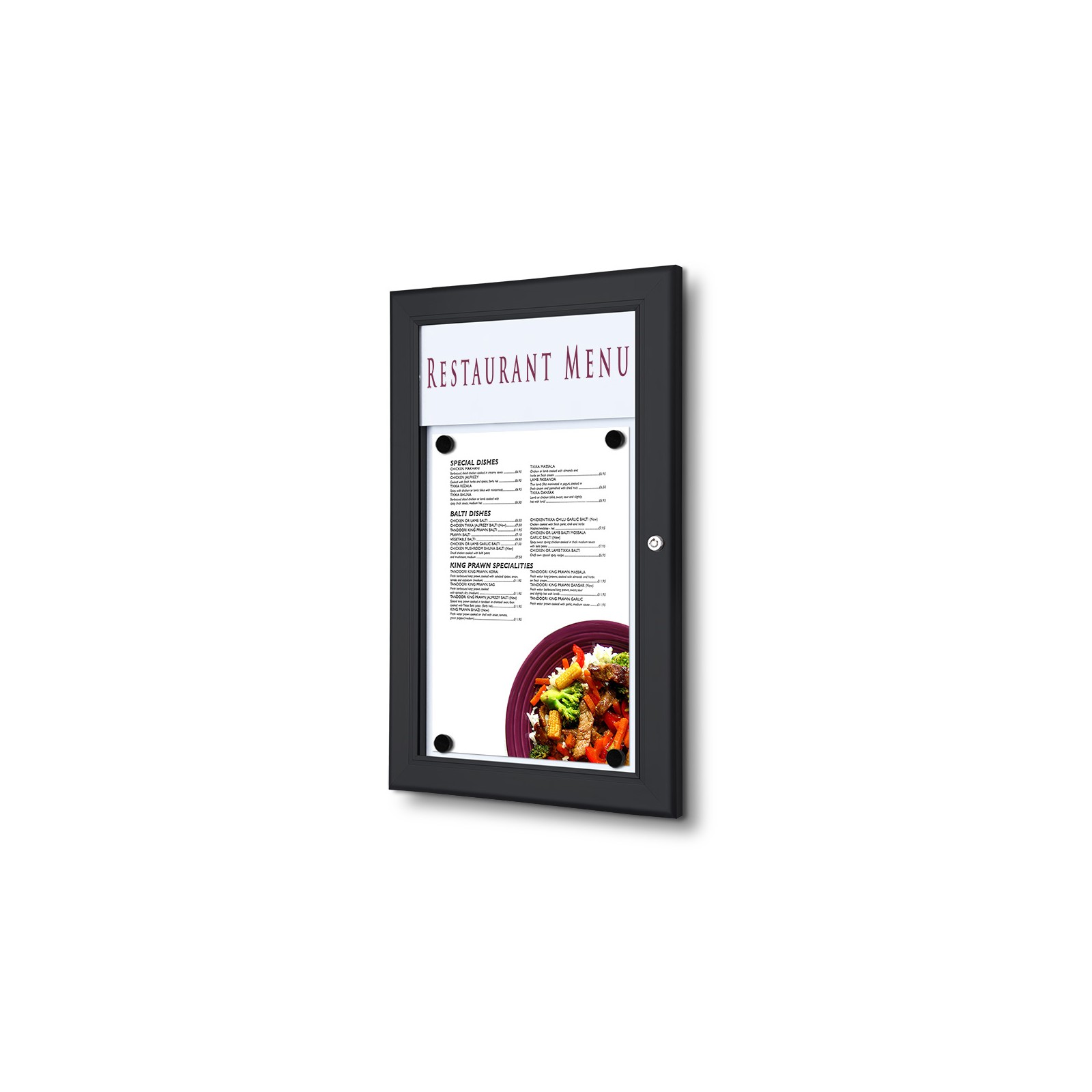 Porte-menu mural 1 x A4 noir avec bandeau led