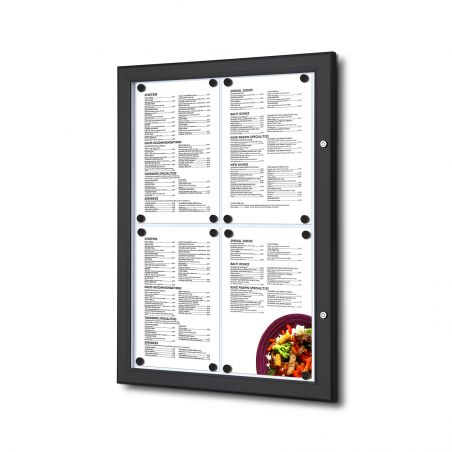 Porte-menu mural 4 x A4 noir led