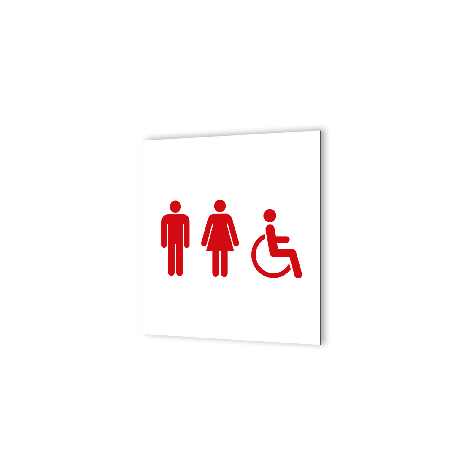 Pictogramme panneau signalétique format 20 cm x 20 cm en Dibond Blanc Picto Rouge - Modèle Toilettes Trio