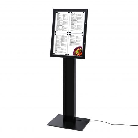 Porte-menu sur pied 4 x A4 LED Noir