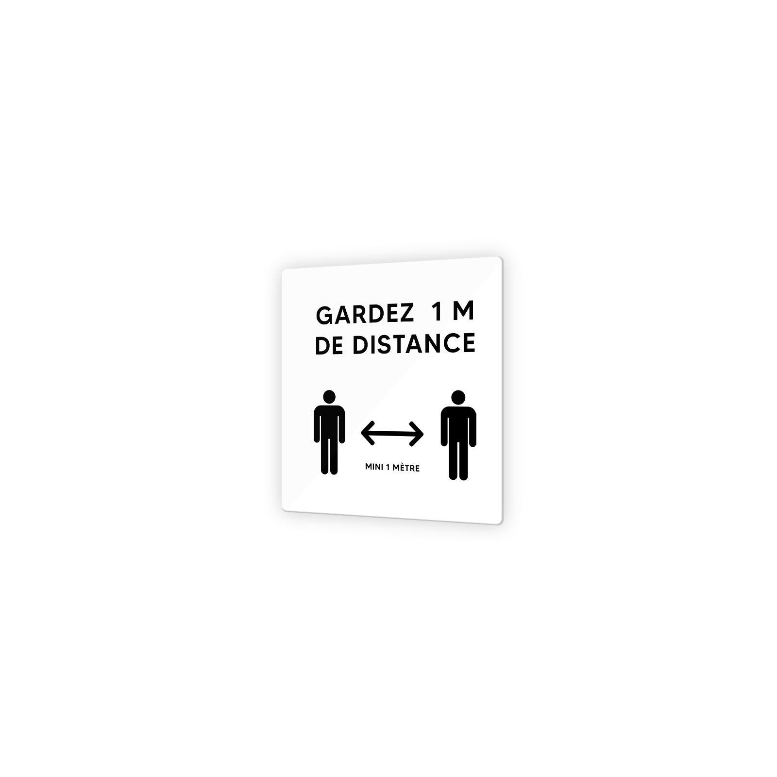 Pictogramme panneau signalétique format 9 x 9 cm en Plexi Picto Noir - Modèle Gardez 1 m de distance