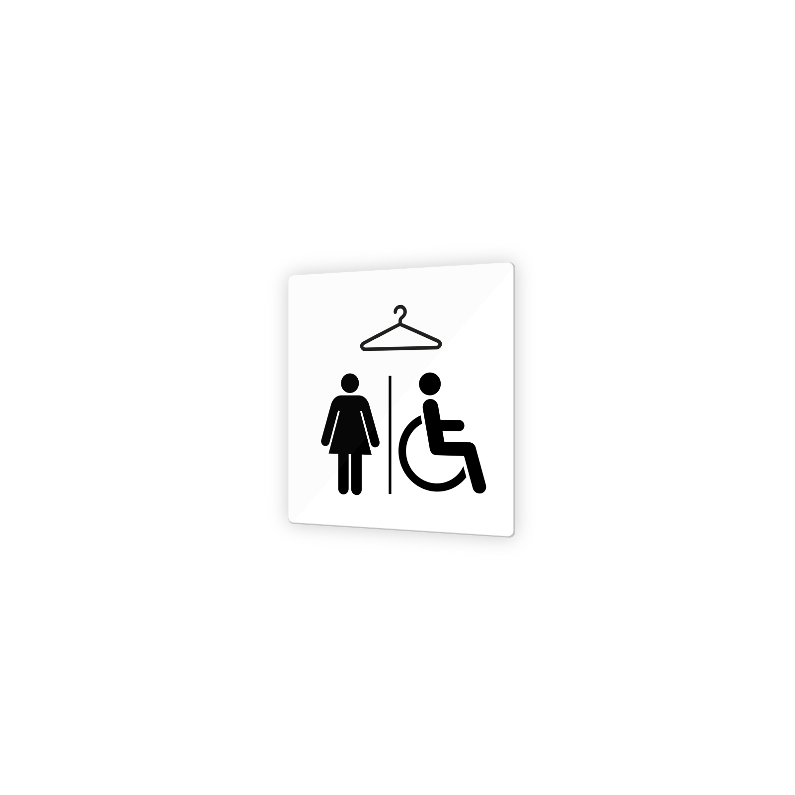 Pictogramme panneau signalétique format 9 x 9 cm en Plexi Picto Noir - Modèle Vestiaires Femmes et PMR