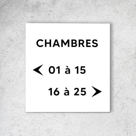 Panneau signalétique en dibond blanc Picto Noir · indication chambres à personnaliser