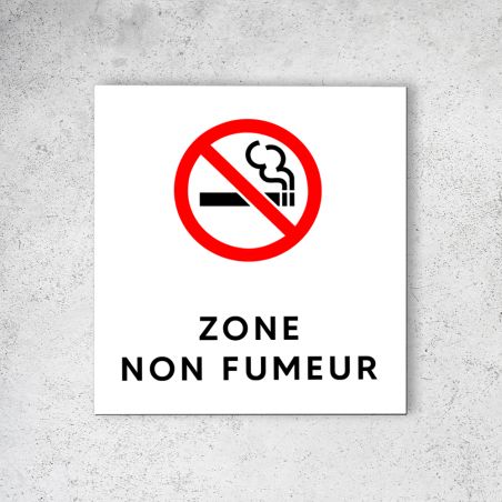 Pictogramme panneau signalétique format 20 cm x 20 cm en Dibond Blanc Picto Noir - Modèle Zone Non Fumeur