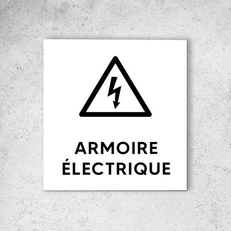 Pictogramme panneau signalétique format 20 cm x 20 cm en Dibond Blanc Picto Noir - Modèle Armoire Électrique