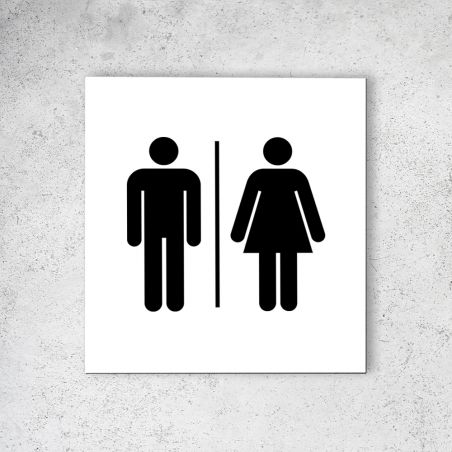 Pictogramme panneau signalétique format 20 cm x 20 cm en Dibond Blanc Picto Noir - Modèle Toilettes Mixtes