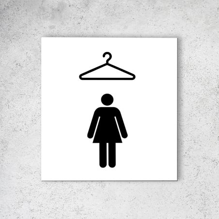 Pictogramme panneau signalétique format 20 cm x 20 cm en Dibond Blanc Picto Noir - Modèle Vestiaires Femmes