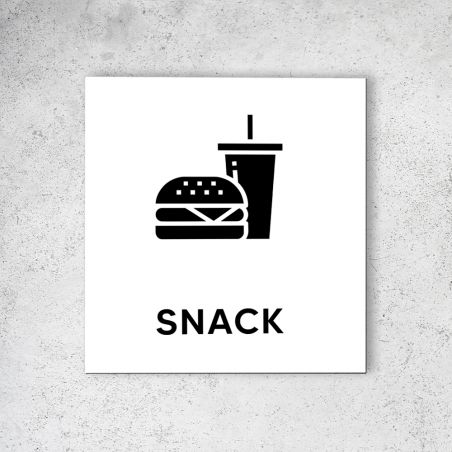 Pictogramme panneau signalétique format 20 cm x 20 cm en Dibond Blanc Picto Noir - Modèle Snack