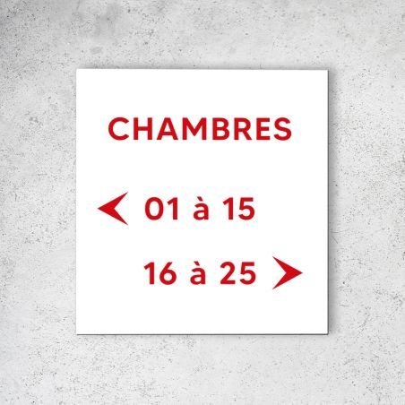 Panneau signalétique en dibond blanc Picto Rouge · indication chambres à personnaliser