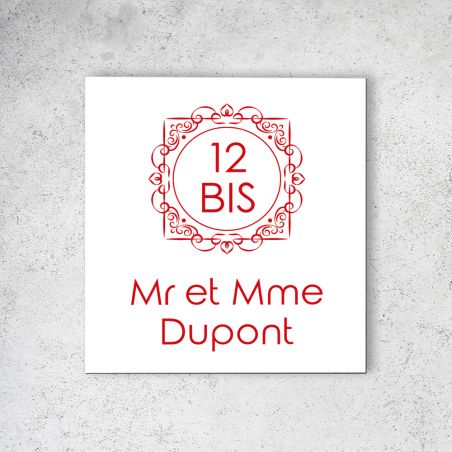 Numéro de maison extérieur personnalisable sur 2 lignes en Dibond Blanc Picto Rouge · Numéro de rue modèle oriental