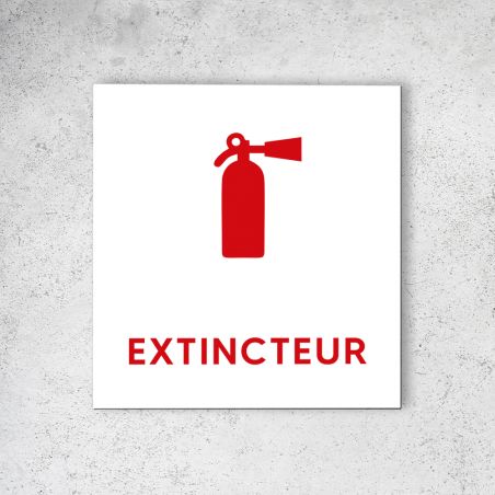 Pictogramme panneau signalétique format 20 cm x 20 cm en Dibond Blanc Picto Rouge - Modèle Extincteur