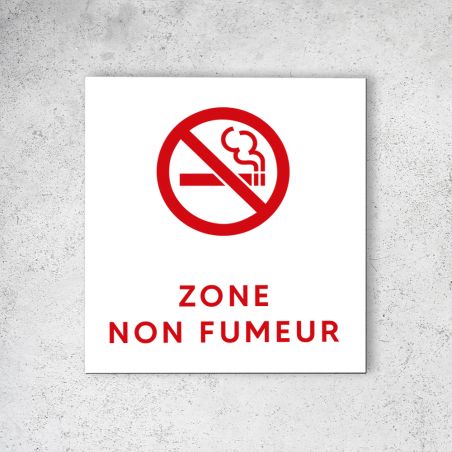 Pictogramme panneau signalétique format 20 cm x 20 cm en Dibond Blanc Picto Rouge - Modèle Zone Non Fumeur